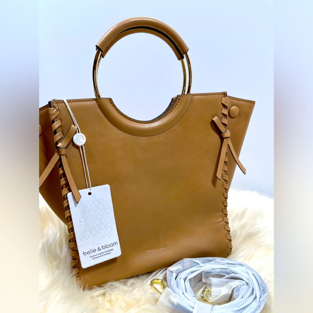 Belle & Bloom Genuine Leather Cross My Heart Round Handle Bag Braided Stitching